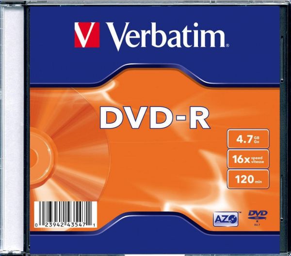 Диск DVD-R Verbatim 4.7 16 Slim case (20шт) (43547)